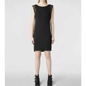 All Saints Eshi Vest Dress Fishnet Jeweled Little Black Dress Designer US size 0